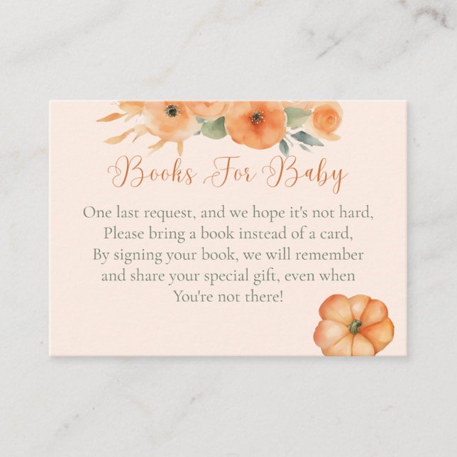  Fall Floral Orange Baby Shower Books For Baby Tilläggskort (Framsida)