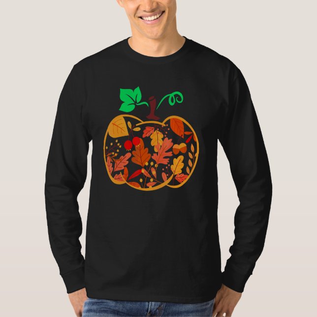 Fall Floral Pumpkin Autumn Leaves For Halloween Th T Shirt (Framsida)