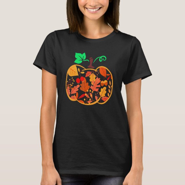 Fall Floral Pumpkin Autumn Leaves For Halloween Th T Shirt (Framsida)