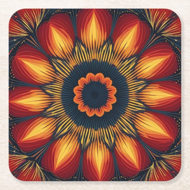 Fall Flower Kaleidoscope Underlägg Papper Kvadrat (Framsidan)