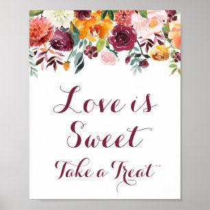Fall Flower Kärlek är Sweet Sign Poster, Orange Ro Poster