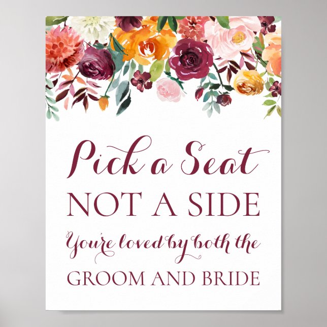 Fall Flower Plocka a Seet not a Side Sign, Orange Poster (Framsidan)