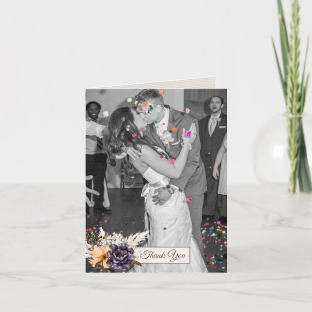 Fall Flowers Bröllop Photo Tack Kort (Framsida)