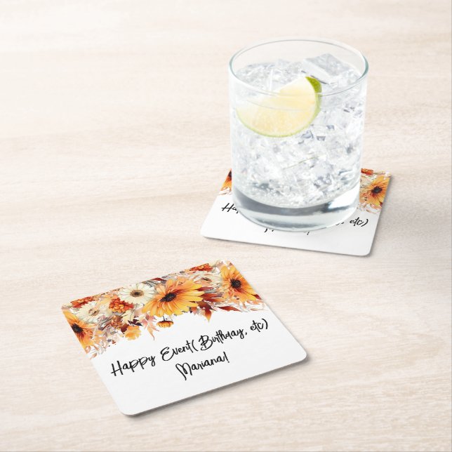 Fall Flowers Party Underlägg Papper Kvadrat (Insitu)