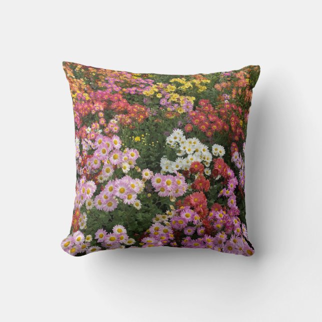 Fall Flowers pillow, orange, yellow, pink daisies Kudde (Framsida)