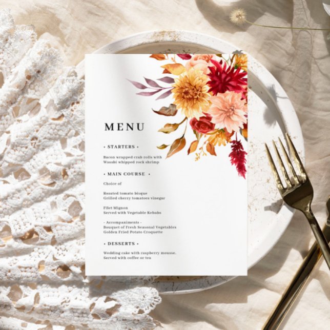 Fall Flowes Bröllop Menu Meny (Skapare uppladdad)