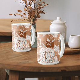 Fall Foliage Autumn Flowers & Pumpkin Orange Play Kaffemugg