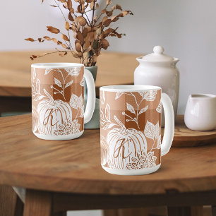 Fall Foliage Autumn Flowers & Pumpkin Orange Play Kaffemugg