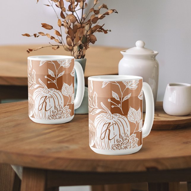 Fall Foliage Autumn Flowers & Pumpkin Orange Play Kaffemugg (Fall Foliage Autumn Flowers & Pumpkin Orange Plaid Coffee Mug)