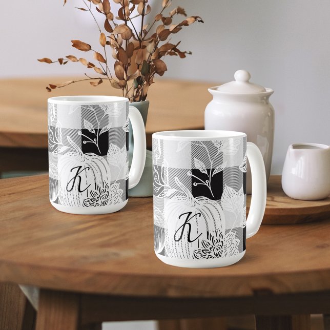 Fall Foliage Autumn Flowers & Pumpkins Black Play Kaffemugg (Fall Foliage Autumn Flowers & Pumpkins Black Plaid Coffee Mug
)