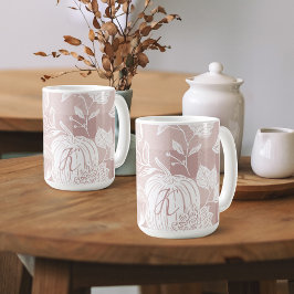 Fall Foliage Autumn Flowers & Pumpkins Rosa Play Kaffemugg