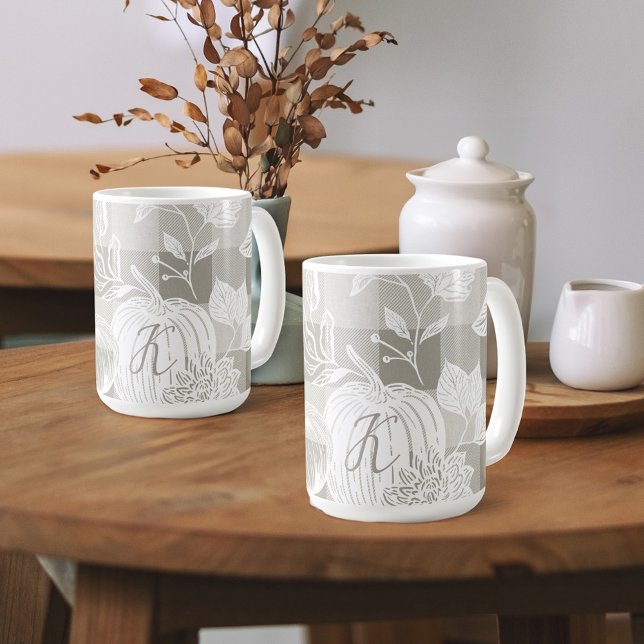 Fall Foliage Autumn Flowers & Pumpkins Sage Play P Kaffemugg (Fall Foliage Autumn Flowers & Pumpkins Sage Plaid Coffee Mug)