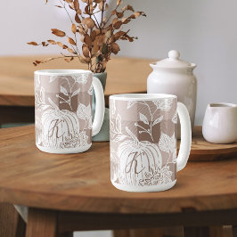 Fall Foliage Autumn Flowers & Pumpkins Taupe Play Kaffemugg