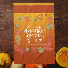 Fall Foliage Autumn Mysigt Rustic Happy thanksgivi Kökshandduk