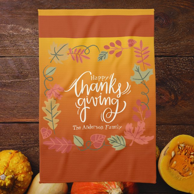 Fall Foliage Autumn Mysigt Rustic Happy thanksgivi Kökshandduk (Skapare uppladdad)