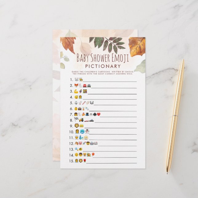 Fall Foliage Baby Shower Emoji Game (Fram/Back In Situ)