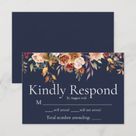 Fall Foliage Blommigt Navy Blue Bröllop OSA Card Tack Kort