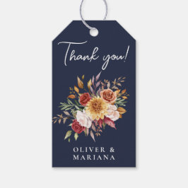 Fall Foliage Blommigt Navy Blue Wedding Favor Presentetikett