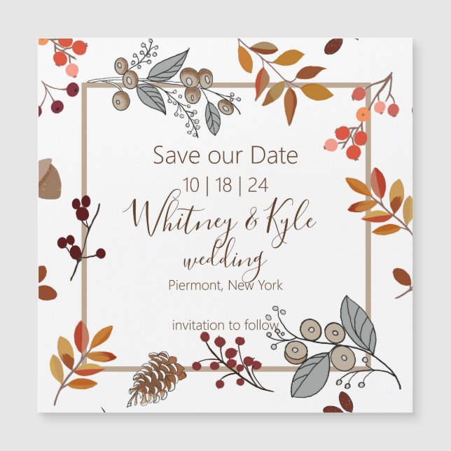 Fall Foliage Bröllop spara datum Magnetic Card (Framsida)