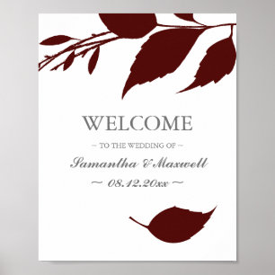 Fall Foliage Burgundy Löv Bröllop Välkommen Poster