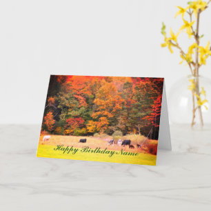 Fall Foliage Cows Fält Personlig Birday Card Kort