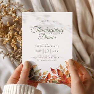 Fall Foliage Elegant Thanksgiving Middag Inbjudningar