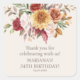 Fall Foliage Flowers Ivory Födelsedagsfest Favor Fyrkantigt Klistermärke