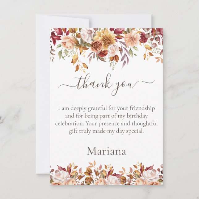 Fall Foliage Flowers White Thank You Card Inbjudningar (Framsida)