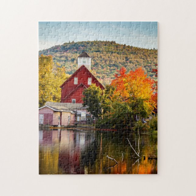 Fall Foliage Grist Mill Ashland New Hampshire Pussel (Vertikal)