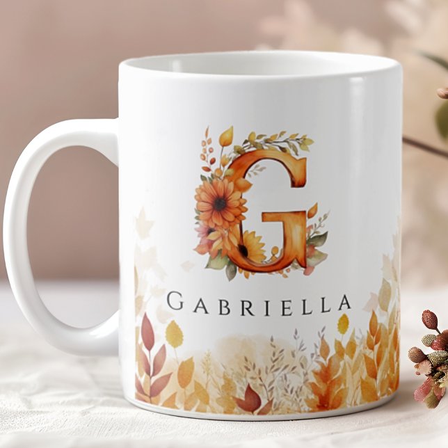 Fall Foliage Monogram Brev G Kaffemugg (Skapare uppladdad)