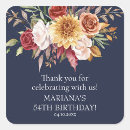 Fall Foliage Navy Blue Födelsedagsfest Favoriter Fyrkantigt Klistermärke