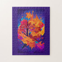 Fall foliage orange guld abstrakt art svart ljus pussel