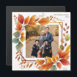 Fall Foliage Photo Thanksgiving Magnet<br><div class="desc">Det här vackra magnetiska kortet för fallfoliefotonamet i Thanksgivingen innehåller ditt favoritfoto i kvadraten omgivet av vackra höstblommor och löv med vattenfärg. Anpassa de här bild-magnetkorten med fallvälsignelser eller helgdag i orange under den automatiska utformningen.</div>