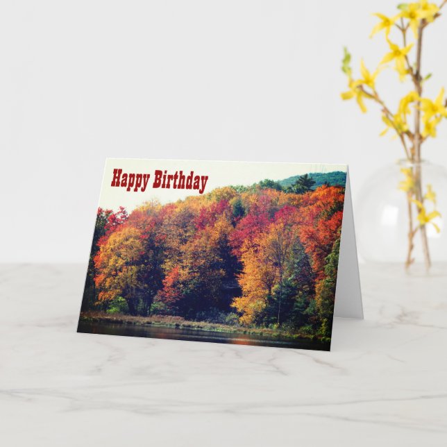 Fall Foliage Pond Natur Fotography Birthday Card Kort (Gul blomma)