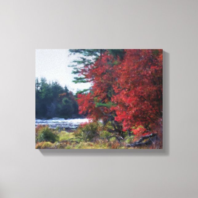 Fall Foliage Pond Painting Nature Art Canvastryck (Framsida)