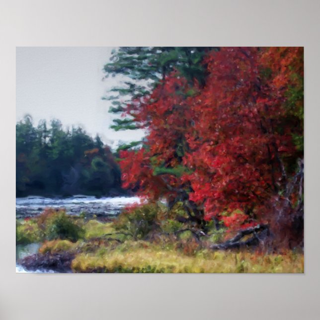 Fall Foliage Pond Painting Nature Art Poster (Framsidan)