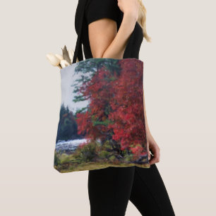 Fall Foliage Pond Painting Nature Art Tygkasse