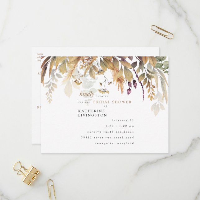 Fall Foliage Rustic Inbjudningskort för möhippan (Fram/Back In Situ)