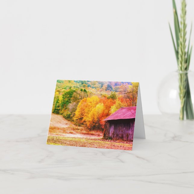 Fall Foliage Tobacco Barn Note Card Tack Kort (Framsida)