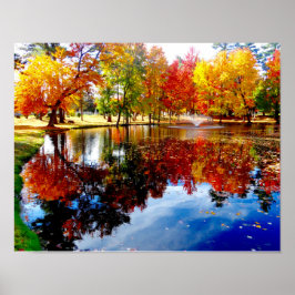 Fall foliage vid dammen poster