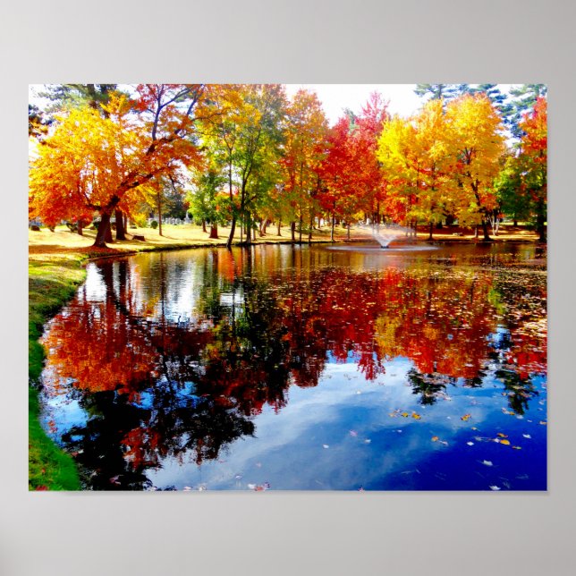Fall foliage vid dammen poster (Framsidan)