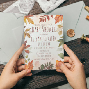 Fall Foliage Watercolor Autumn Baby Shower Inbjudningar