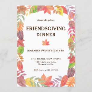 Fall Foliage Watercolor Friendsgiving Middag Inbjudningar