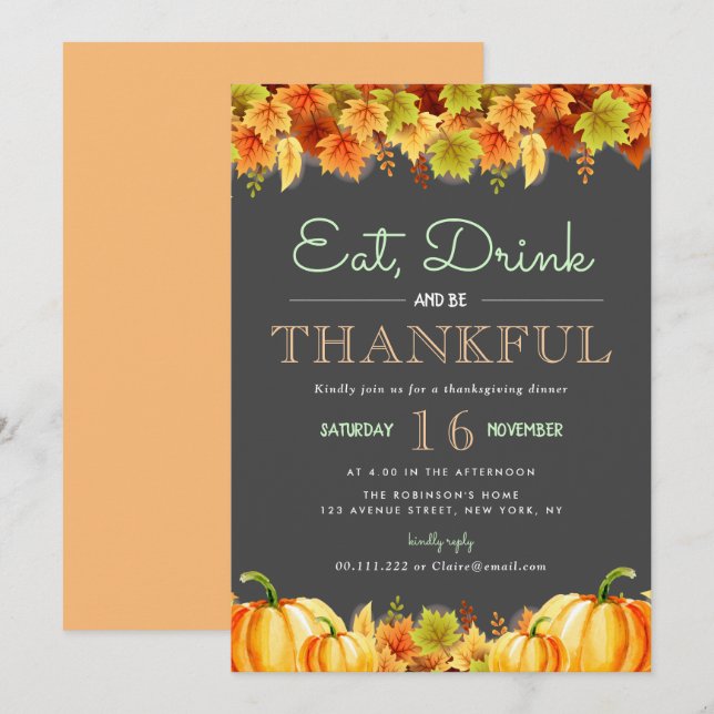 Fall folie thanksgiving middag inbjudningar (Fram/baksida)