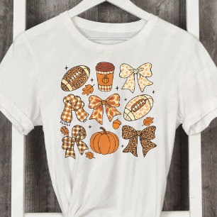 Fall Football Game Day Preppy Coquette Bows T Shirt