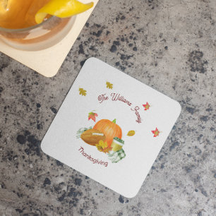 Fall Football Pumpkin Latte Watercolor Underlägg Papper Kvadrat