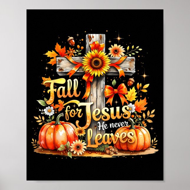 Fall For Jesus Christian Pumpkin Autumn Cross  Poster (Framsidan)