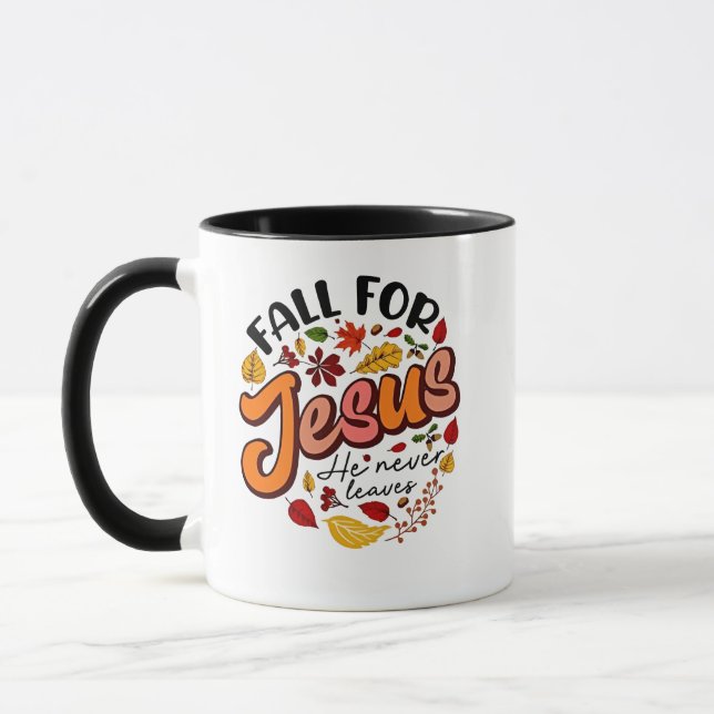 Fall för Jesus Han Lämnar aldrig Fall Thanksgiving Mugg (Vänster)