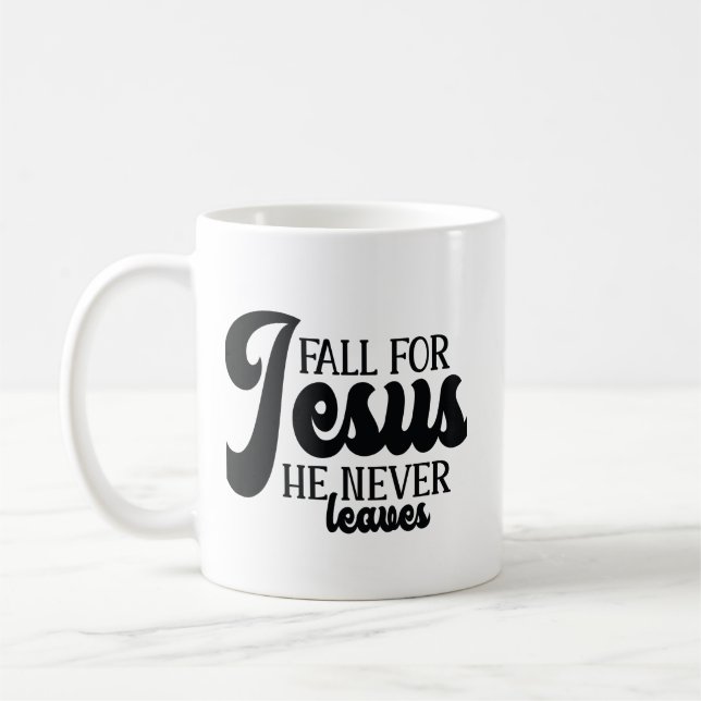 Fall för Jesus Han Lämnar aldrig Kaffemugg (Vänster)