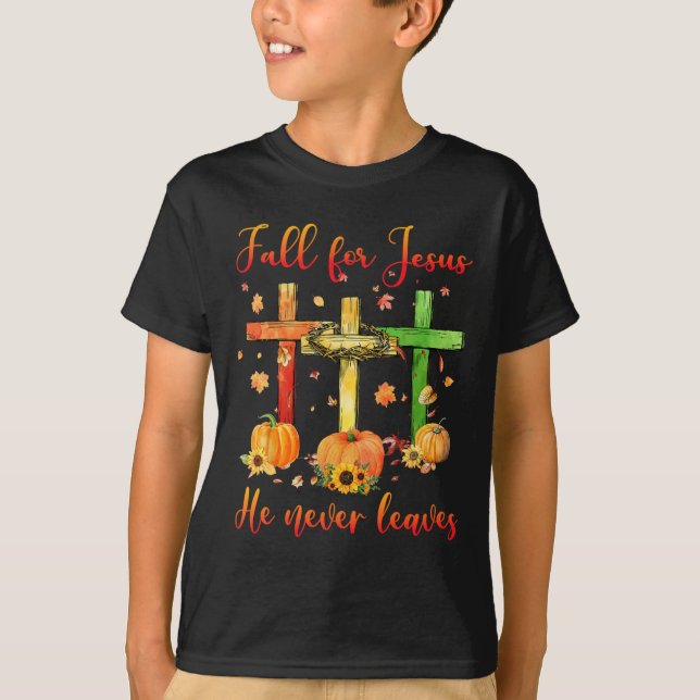 Fall för Jesus Han Lämnar aldrig kristet Gi från h T Shirt (Framsida)